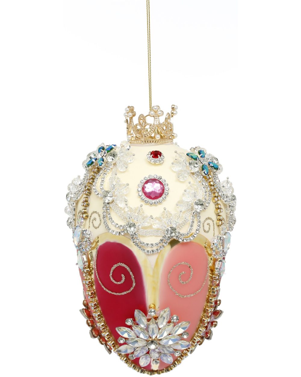 Glob din sticla Ou Faberge crem /roz 18cm