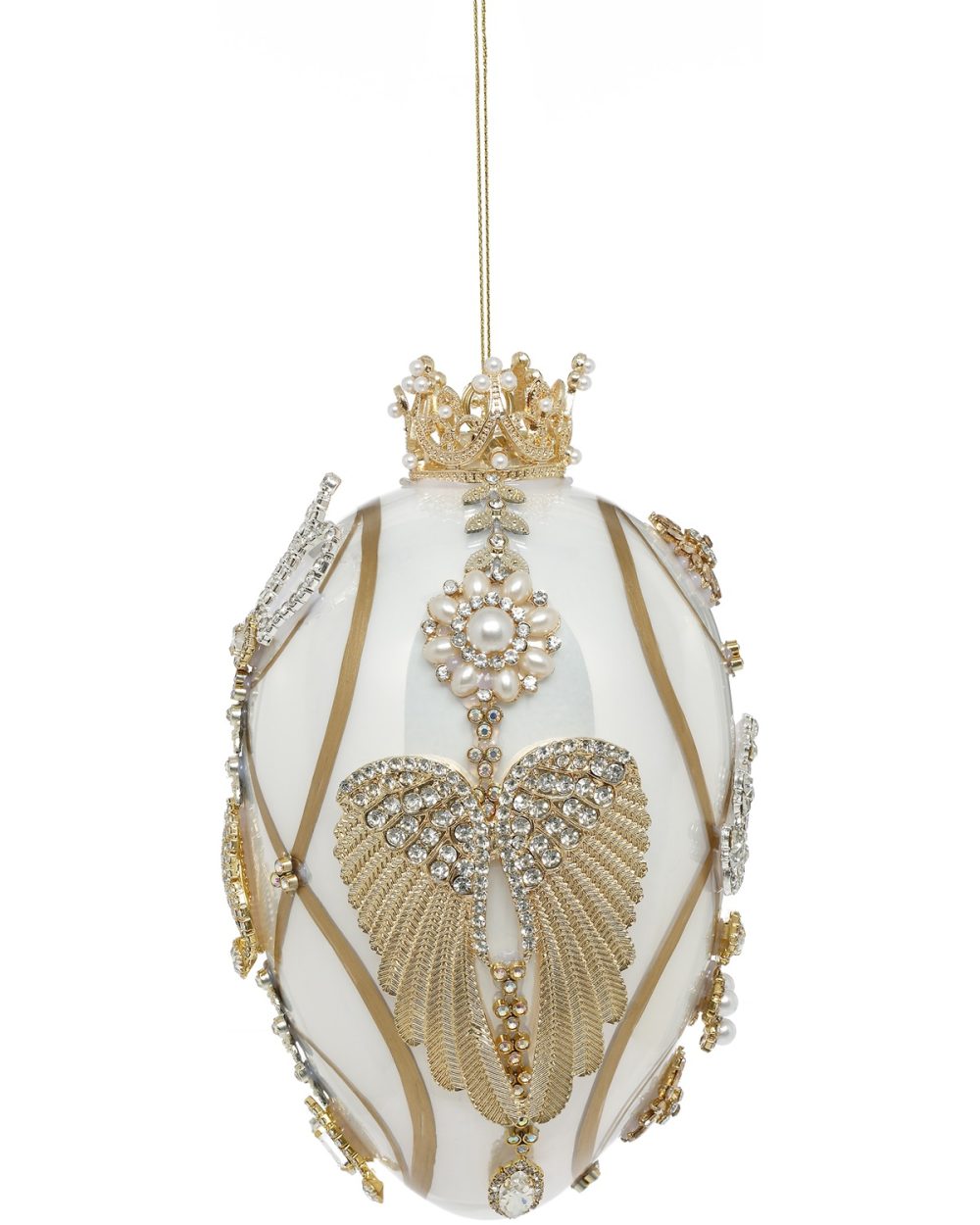 Glob din sticla Ou Faberge crem /auriu 18cm