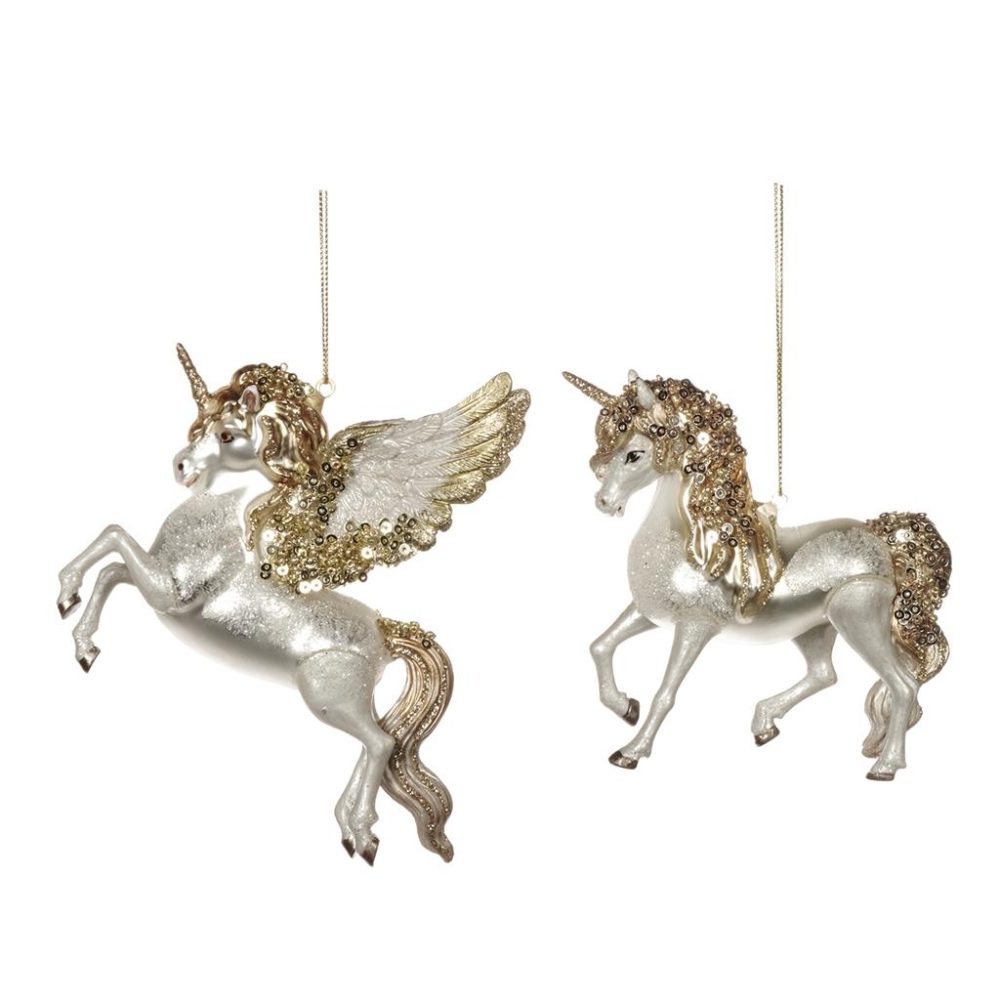 Decoratiune unicorn alb/auriu 15cm