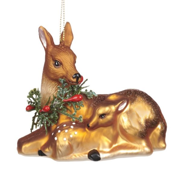 Ornament pentru brad Caprioara cu puiut ,maro 9.5cm