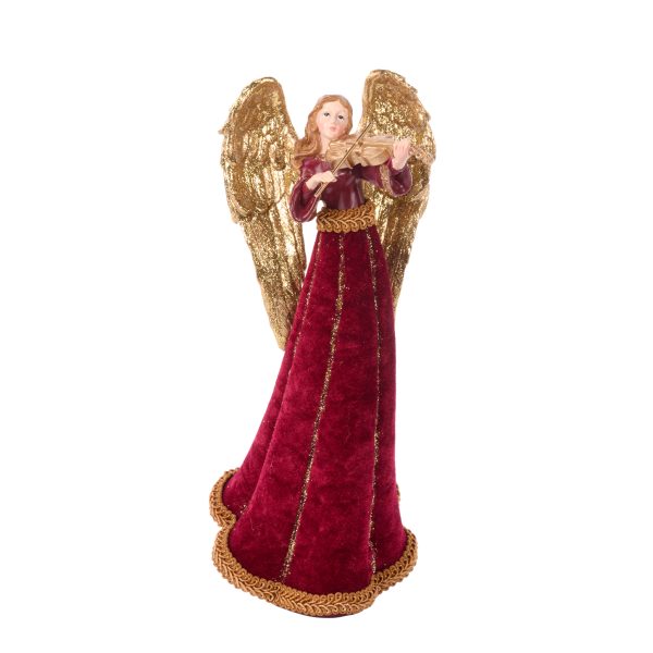 Varf de brad, ingeras cu vioara, roșu/burgundy/auriu 34cm