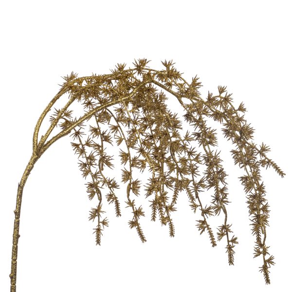 Ramură ace de pin efect curgator si sclipici,88 cm auriu