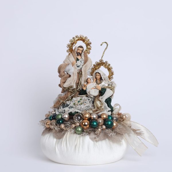 Aranjament decorativ Nașterea Domnului, alb/auriu/verde, 36x25cm