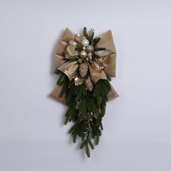 Fundă din catifea cu decorațiuni de Crăciun, auriu/verde, 65cm