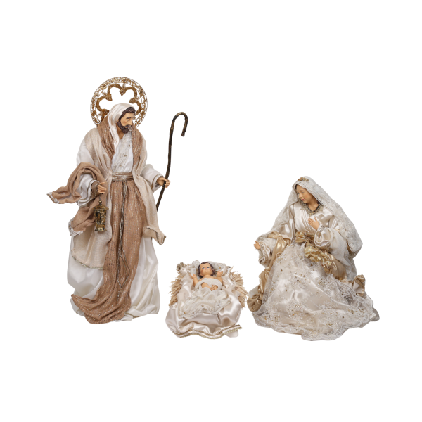 Set 3 piese Sfânta Familie, alb/auriu/bej, 82cm