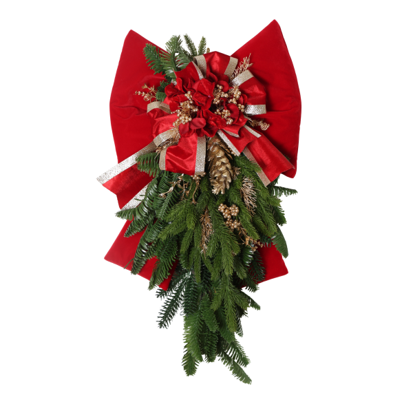 Fundă din catifea cu decorațiuni de Crăciun, roșu/verde, 75cm